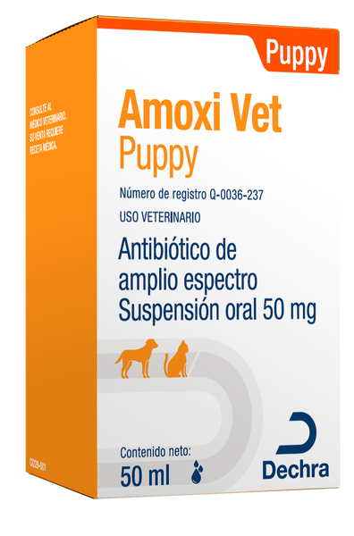 Amoxi Vet Puppy 50mg Suspensión Oral 50ml (requiere receta medica veterinaria vigente)